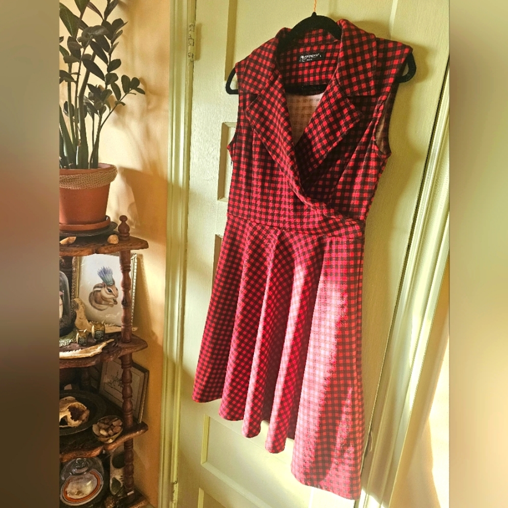 Italian made Rinascimento red gingham retro pinup dress